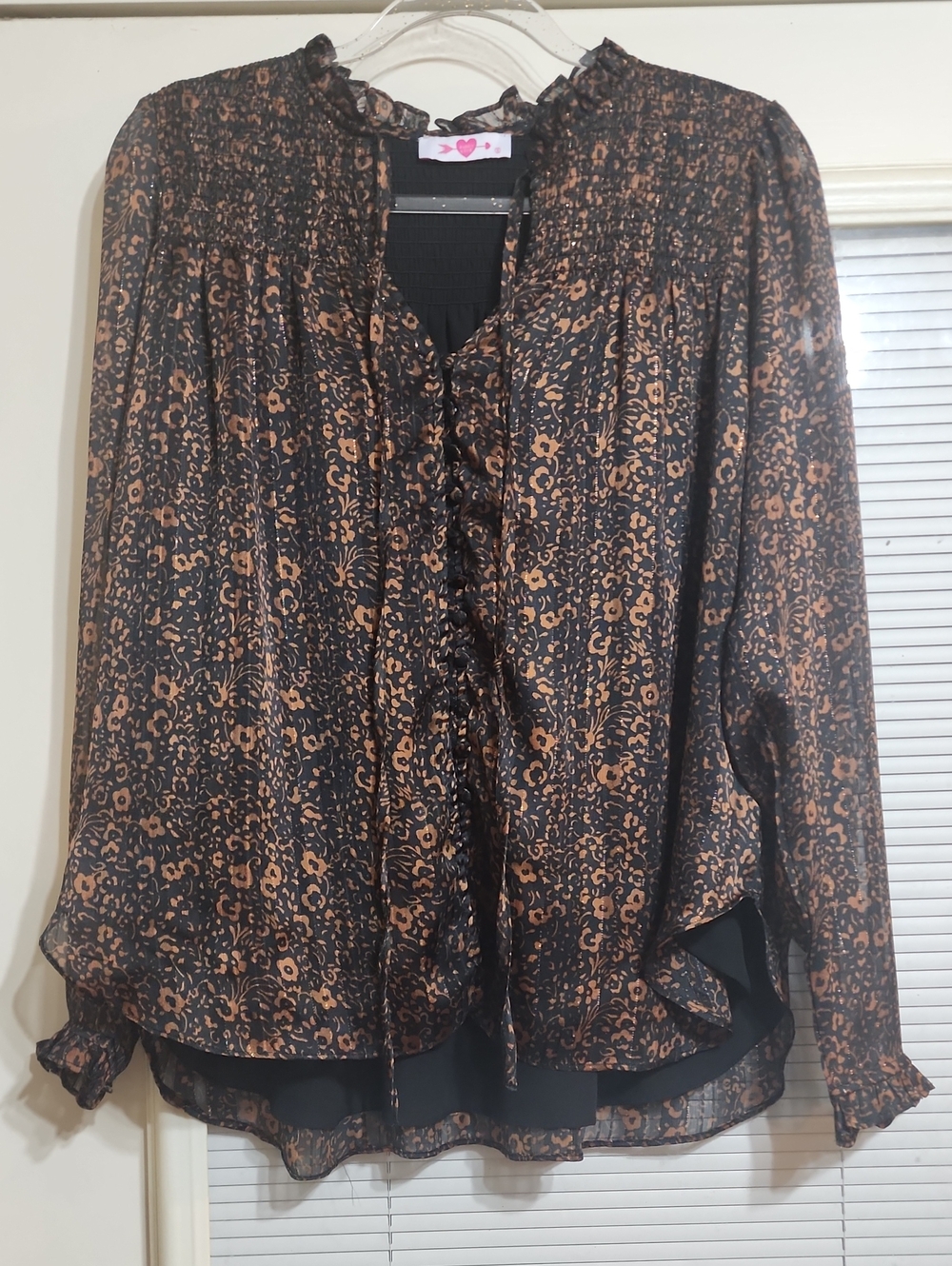 Buddy Love Black & Brown Floral Ruffle Blouse